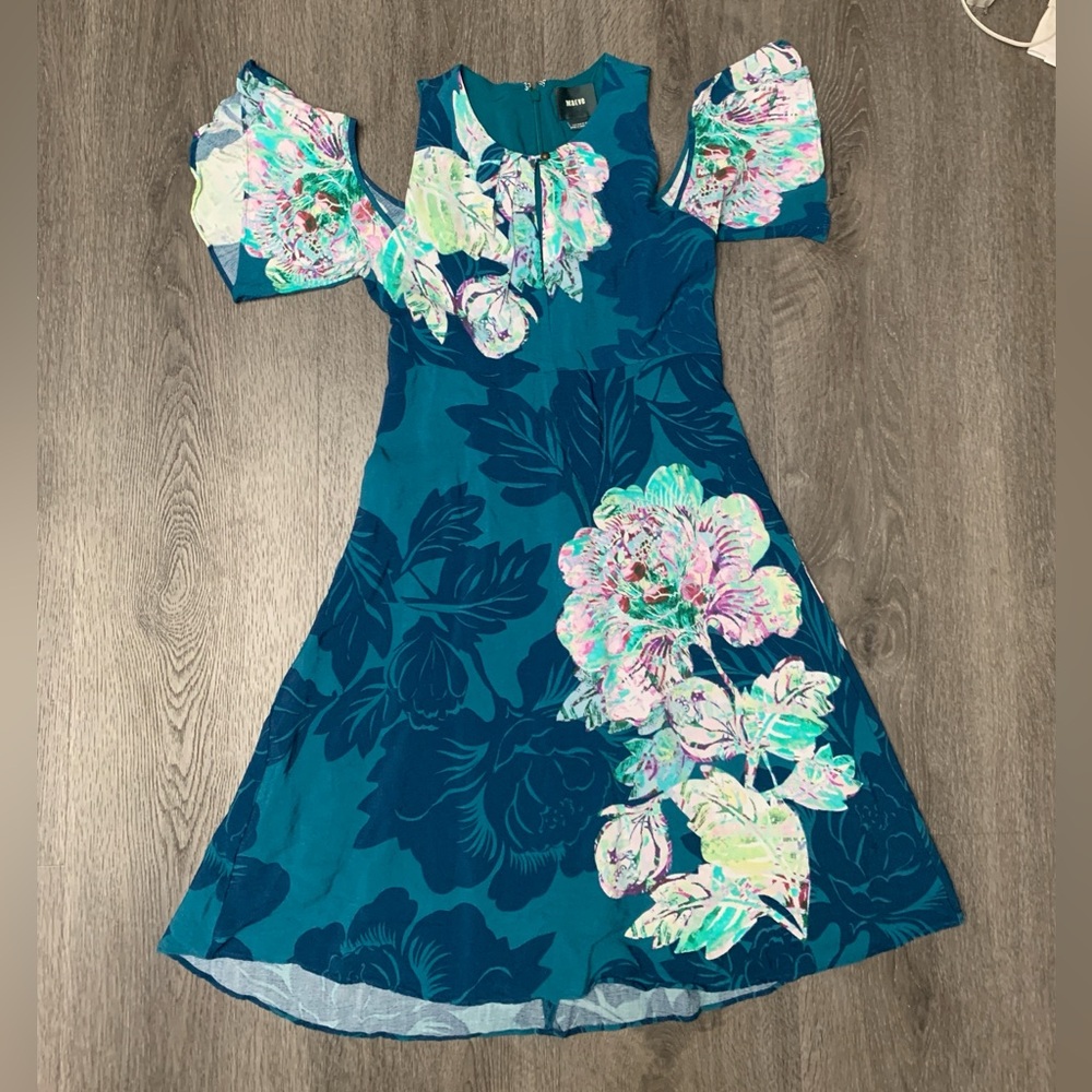 Anthropologie Maeve Elia Fit & Flare Dress Cold Shoulder Tropical BOHO Size 2